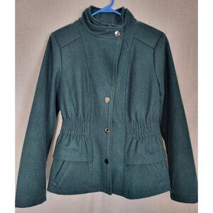 New York & Company Dark Green Coat Women's M Wool Blend Snap Mock Neck Winter